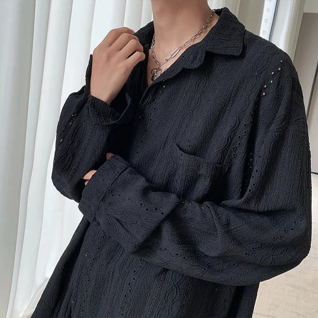 Men's Lapel Mesh Long-Sleeved Shirt