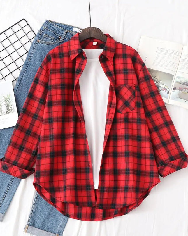 Casual Women's Plaid Shirt - Loose Fit Checkered Top