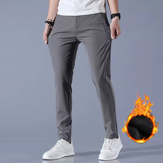Men's Casual Thick Stretch Slim-Fit Elastic Waist Trousers