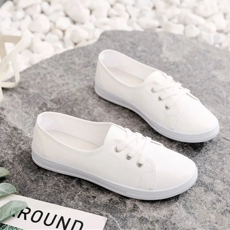 Lady's Classic Round Toe Canvas Lace-Up Sneakers - Comfortable & Stylish Women's Casual Shoes