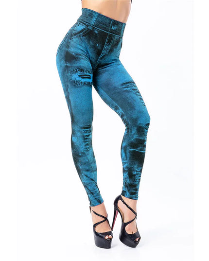 Women’s Slim-Fit Stretch Denim-Look Leggings with Push-Up Design