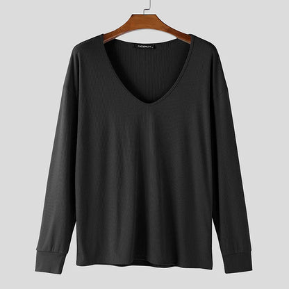 INCERUN Men's V-Neck Long Sleeve Knitted Sweater
