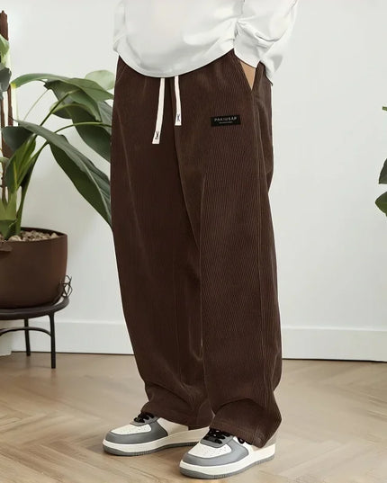 Men's Loose Fit Corduroy Casual Pants with Elastic Waist and Drawstring