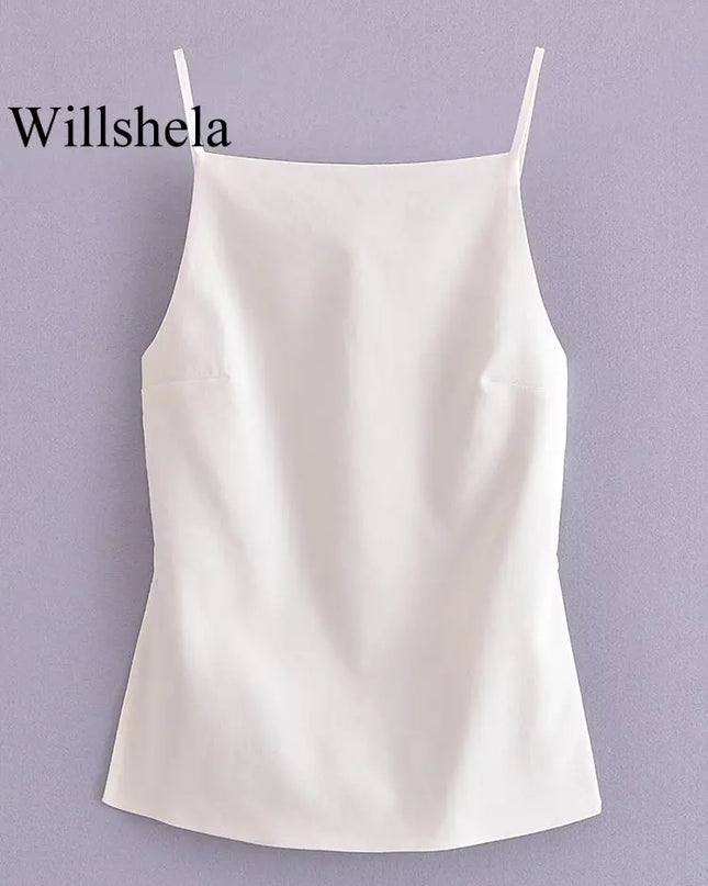 Women's Lace-Up Backless Camisole with Vintage Style, Thin Straps, and Square Collar