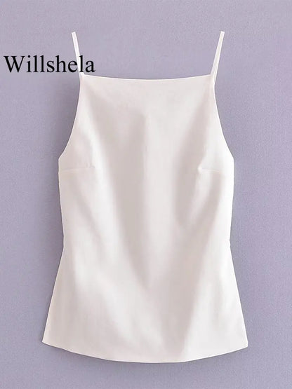 Women's Lace-Up Backless Camisole with Vintage Style, Thin Straps, and Square Collar