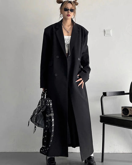 Lautaro Women's Long Trench Coat – Double-Breasted, Loose Fit