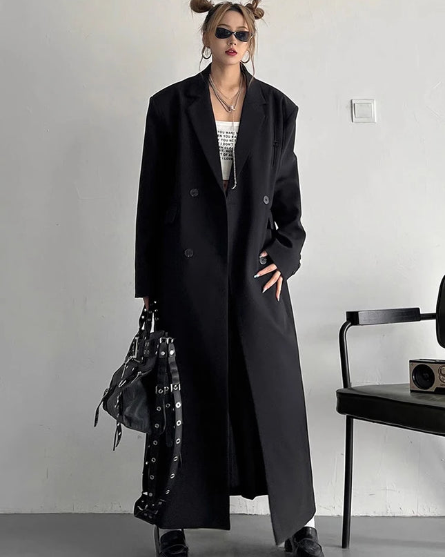 Lautaro Women's Long Trench Coat – Double-Breasted, Loose Fit