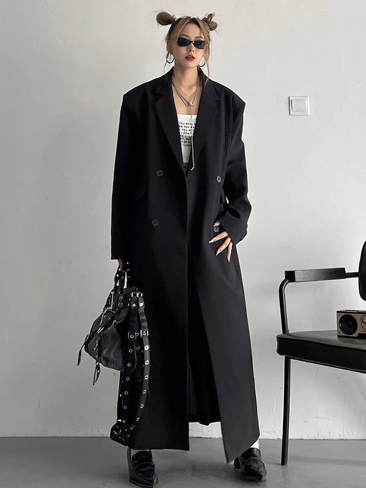 Lautaro Women's Long Trench Coat – Double-Breasted, Loose Fit