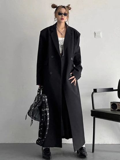 Lautaro Women's Long Trench Coat – Double-Breasted, Loose Fit