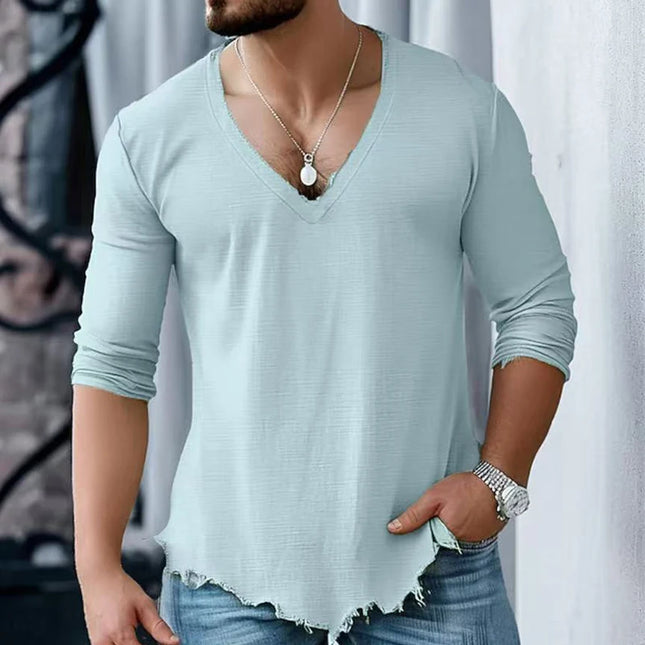 Vintage Ripped Long Sleeve V-Neck Men's Sweater
