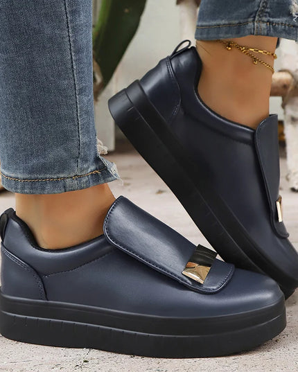 Lightweight Metal Decor Slip-On Sneakers for Women in PU Leather