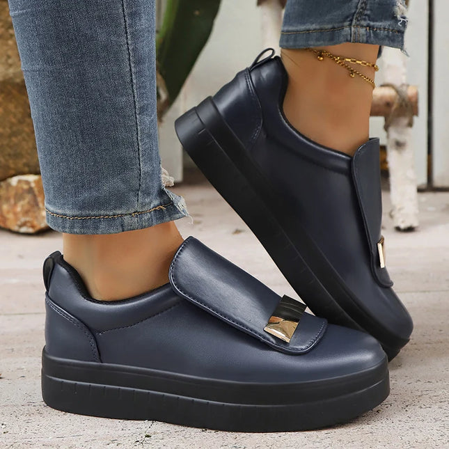 Lightweight Metal Decor Slip-On Sneakers for Women in PU Leather