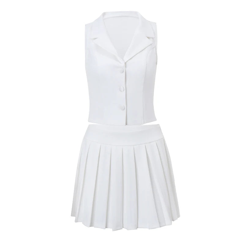 Women's Crop Top And Pleated Mini Skirt Set-2 Piece Outfit