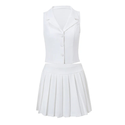 Women's Crop Top And Pleated Mini Skirt Set-2 Piece Outfit