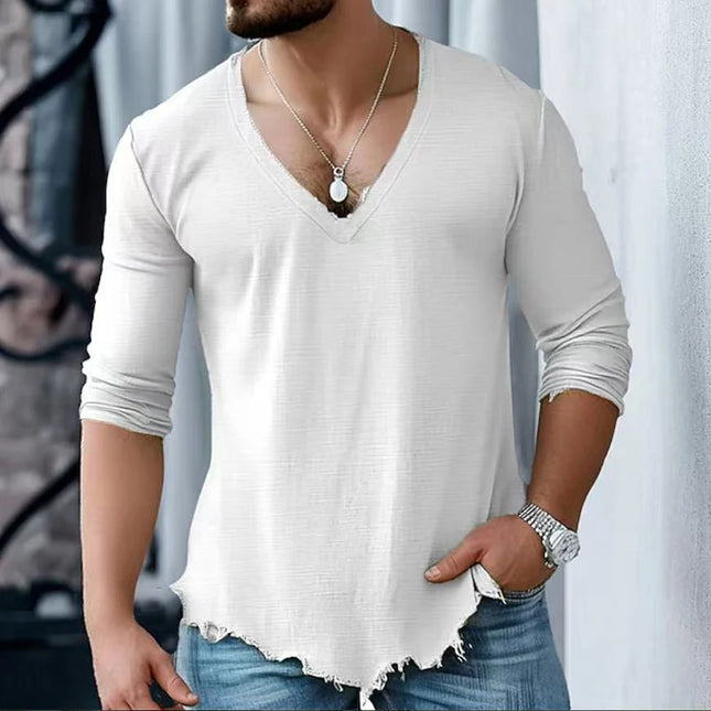 Vintage Ripped Long Sleeve V-Neck Men's Sweater