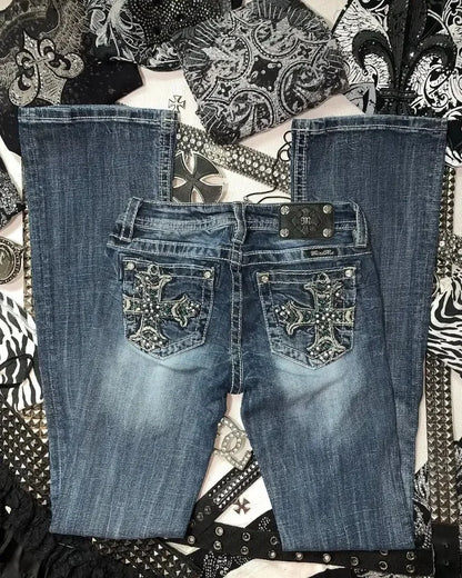 Stylish Women's High-Waisted Embroidered Jeans - Trendy & Comfortable Fit