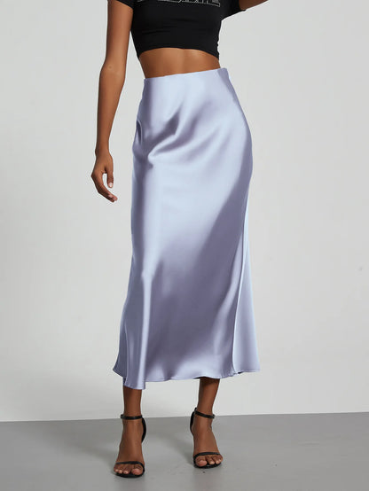 Women's Sophisticated High-Waisted Satin Maxi Skirt