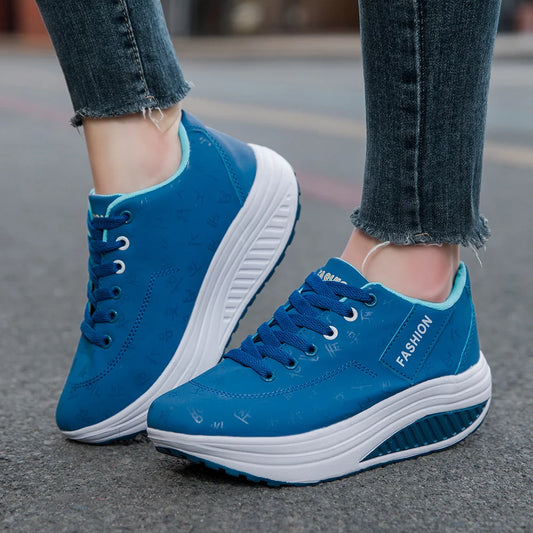 Women's Casual Breathable Comfort Wedge Heel Walking Sneakers with Thick Sole