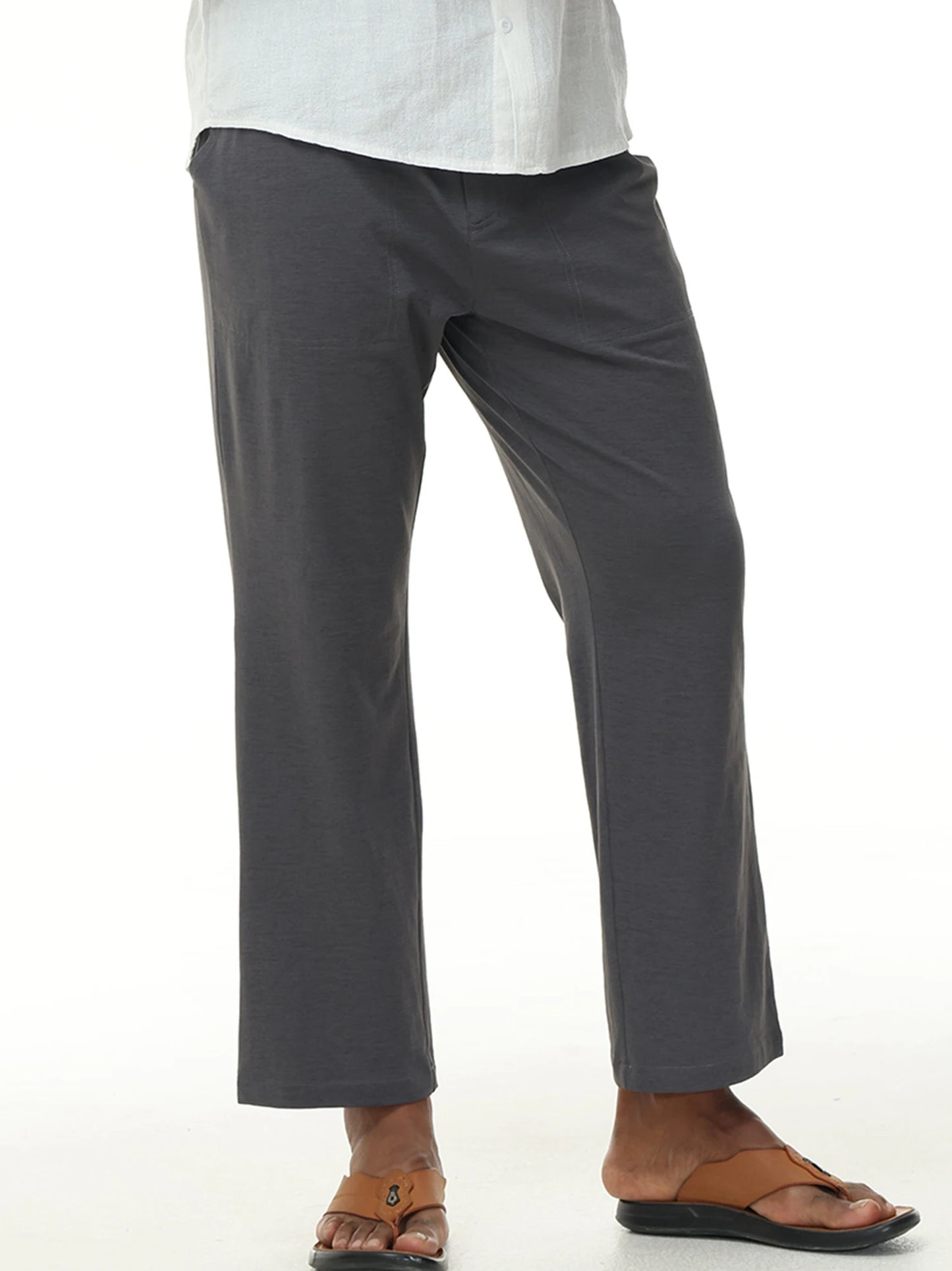 Men's Casual Linen Cotton  Pants Breathable Loos Elastic Waist
