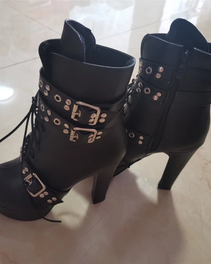 Women's Lace-Up Platform Ankle Boots with High Heels