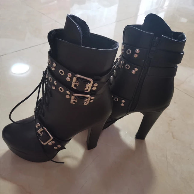 Women's Lace-Up Platform Ankle Boots with High Heels