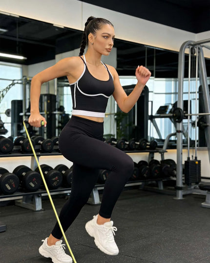 Women's Two-Piece High-Waisted Leggings and Padded Sports Bra Set