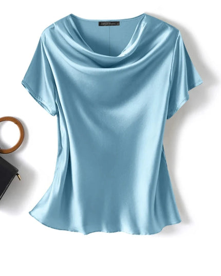 Women's Satin Short Sleeve Blouses 