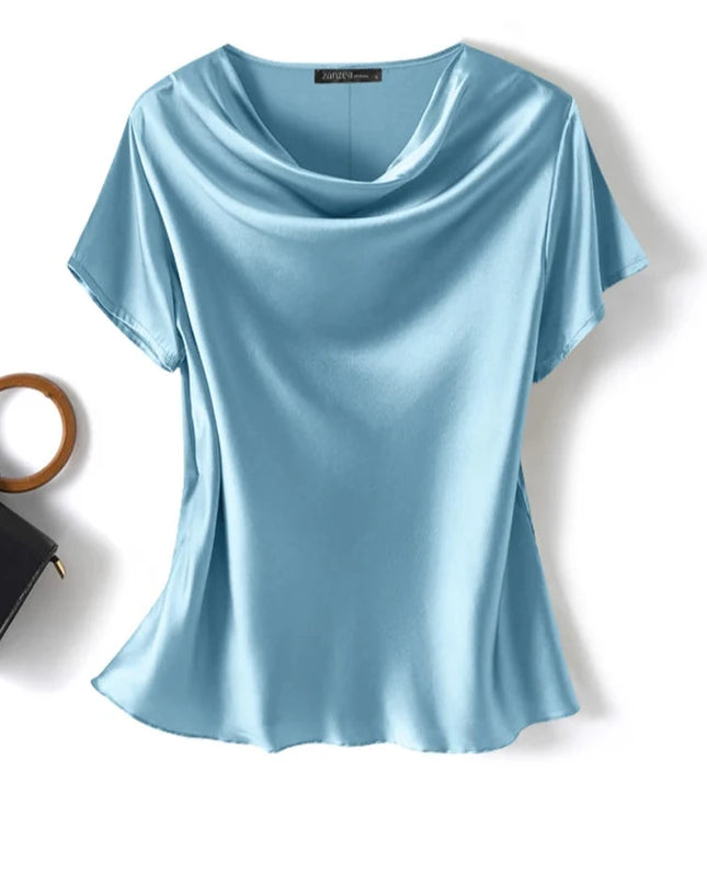 Women's Satin Short Sleeve Blouses 