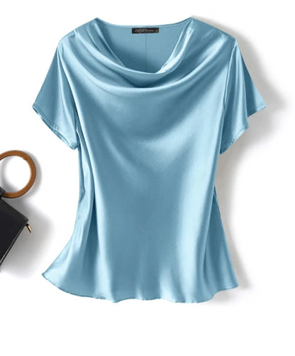 Women's Satin Short Sleeve Blouses 