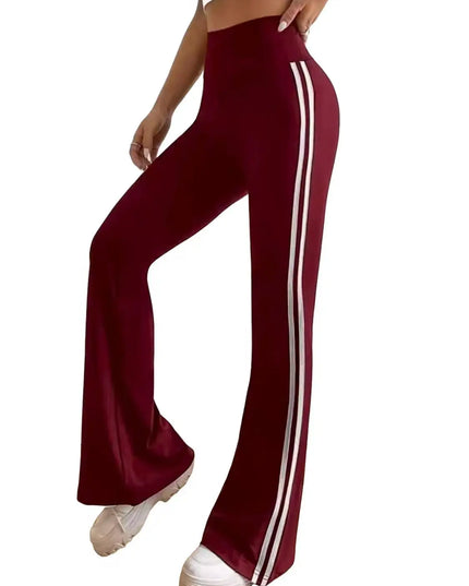 Women's Casual Flared Pants with Side Stripe, High-Waisted and Hip-Lifting Design