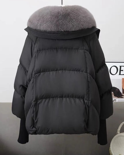 Women’s Short Padded Parka Jacket with Down Cotton, Fur Collar