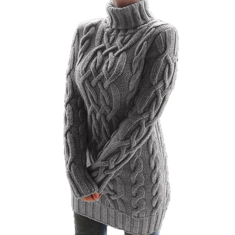 Women's Thick Turtleneck Sweater Dress - Long Sleeve Knitted Dress for Women