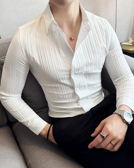 Men's Long Sleeve Slim Fit Striped Shirt - Various Colors