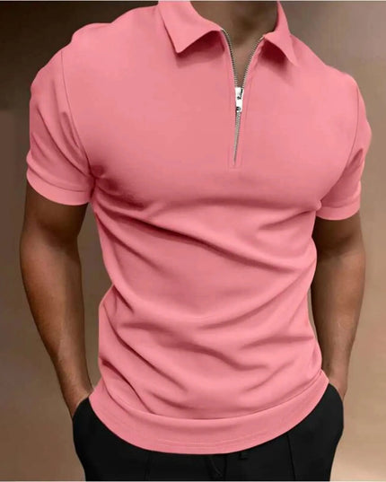 Men's Short-Sleeved Polo T-Shirt with Zipper