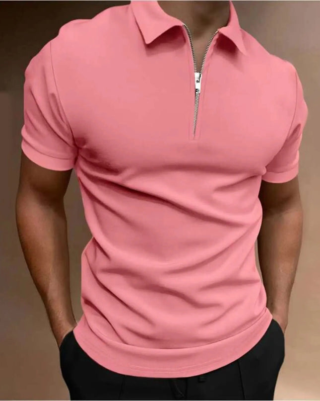 Men's Short-Sleeved Polo T-Shirt with Zipper