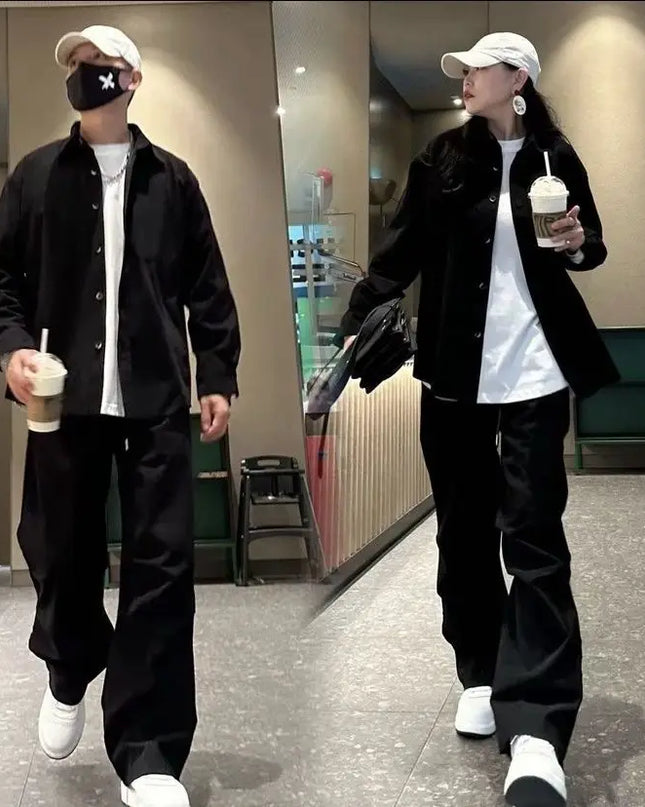 Unisex Casual Loose-Fit All-Occasion Breathable Two-Piece Shirt and Pants Suit