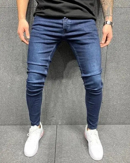 Men's Skinny Slim Fit Ripped Denim Jeans with Stretch, Hole & Patchwork Design