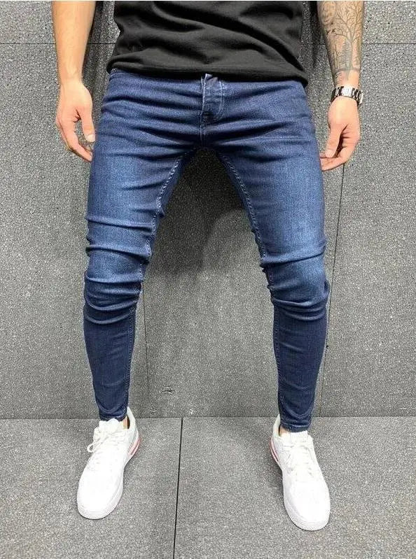 Men's Skinny Slim Fit Ripped Denim Jeans with Stretch, Hole & Patchwork Design