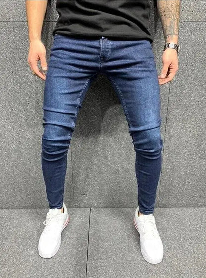 Men's Skinny Slim Fit Ripped Denim Jeans with Stretch, Hole & Patchwork Design