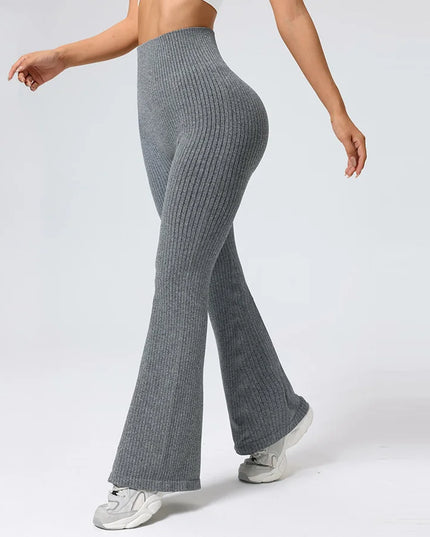 Women's High-Waisted Breathable Flared Trousers - Athleisure Fitness Pants with Stretch
