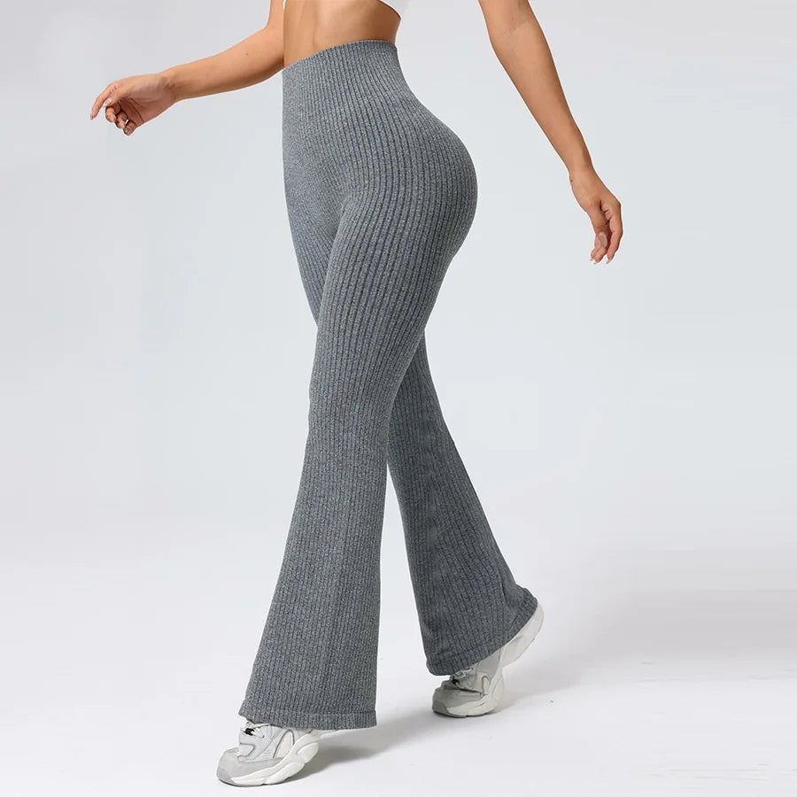 Women's High-Waisted Breathable Flared Trousers - Athleisure Fitness Pants with Stretch