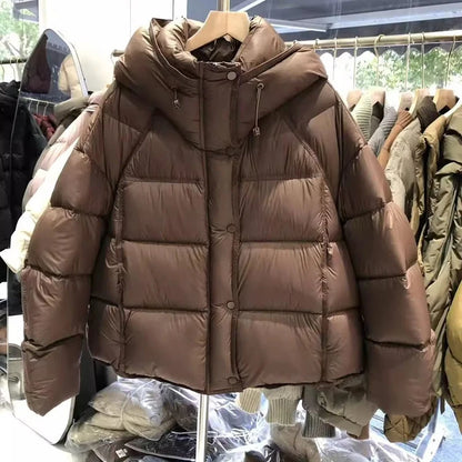 Women's Hooded Puffer Jacket - Lightweight Korean Style Cotton-Padded Coat with Zipper