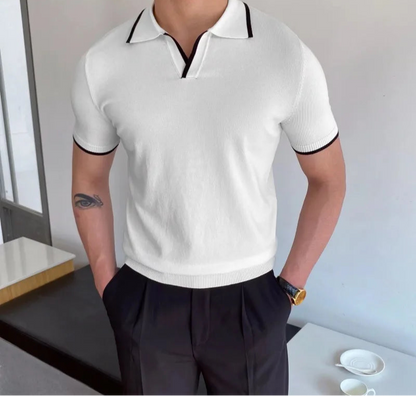 Men's Short Sleeve Polo Shirt with Turn-Down Collar