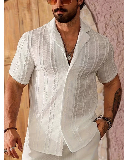Men's Casual Short-Sleeve Button-Down Shirt with Turn-Down Collar