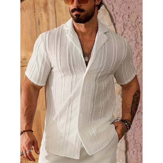 Men's Casual Short-Sleeve Button-Down Shirt with Turn-Down Collar