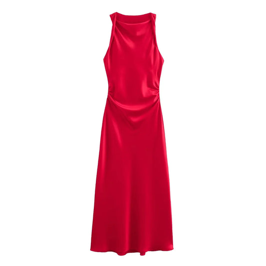 TRAF Women's Satin Sleeveless Midi Dress 