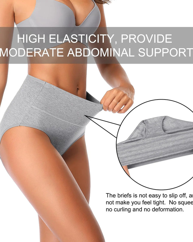 4-Piece Women's High-Waisted Tummy Control Underwear Cotton Soft Stretch Briefs