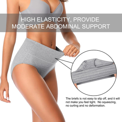 4-Piece Women's High-Waisted Tummy Control Underwear Cotton Soft Stretch Briefs