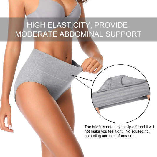 4-Piece Women's High-Waisted Tummy Control Underwear Cotton Soft Stretch Briefs