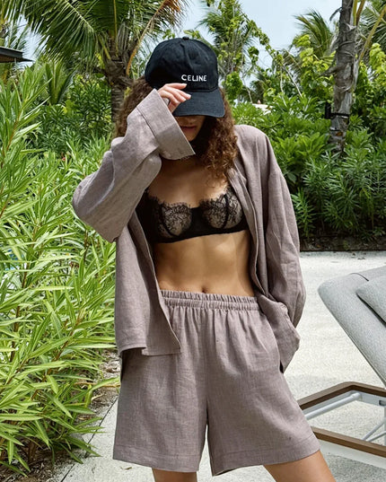 Women's Cotton 2-Piece Shirt and Pants Set with Drawstring